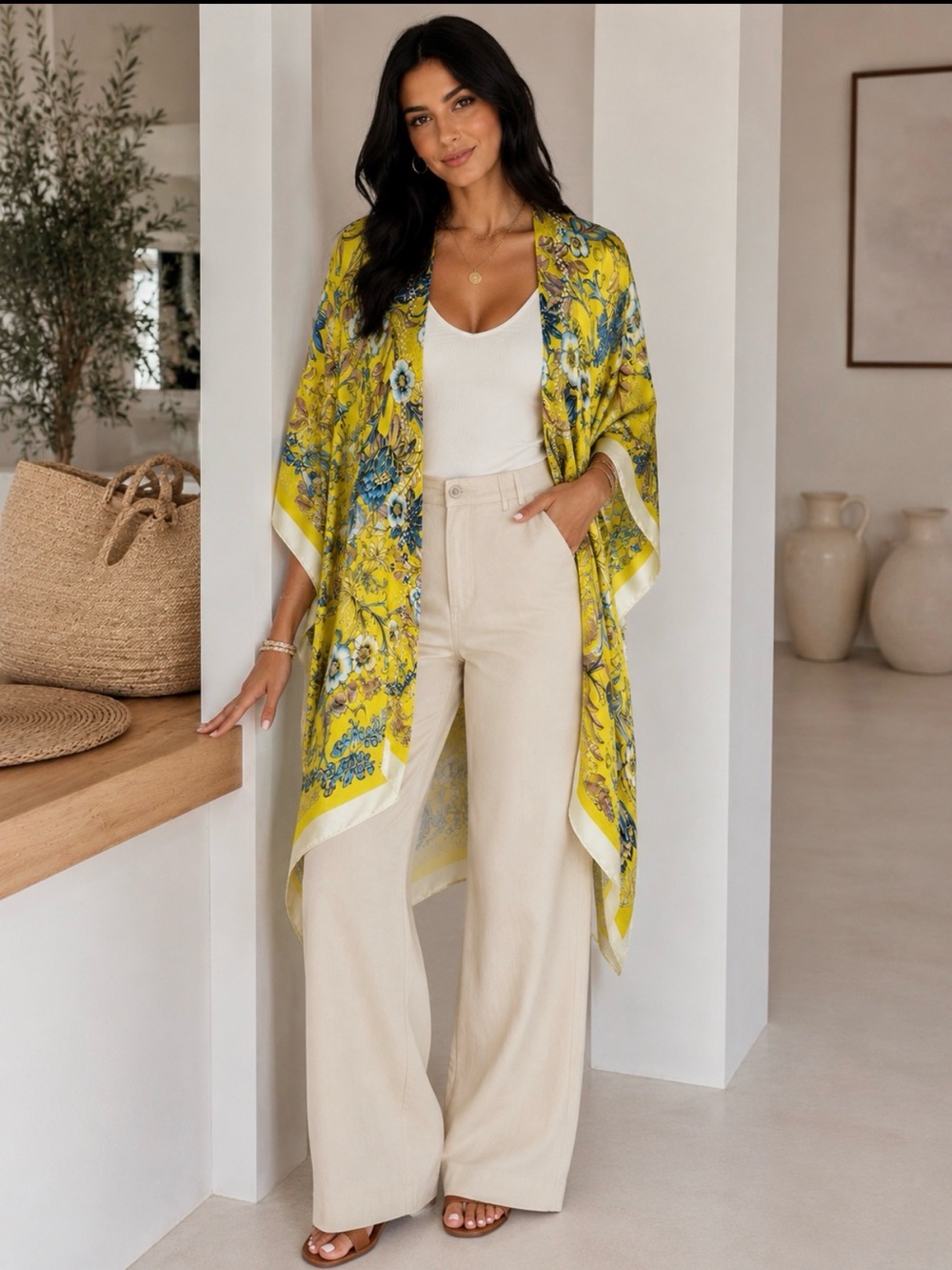 Jessica McClintock Yellow Floral Kimono